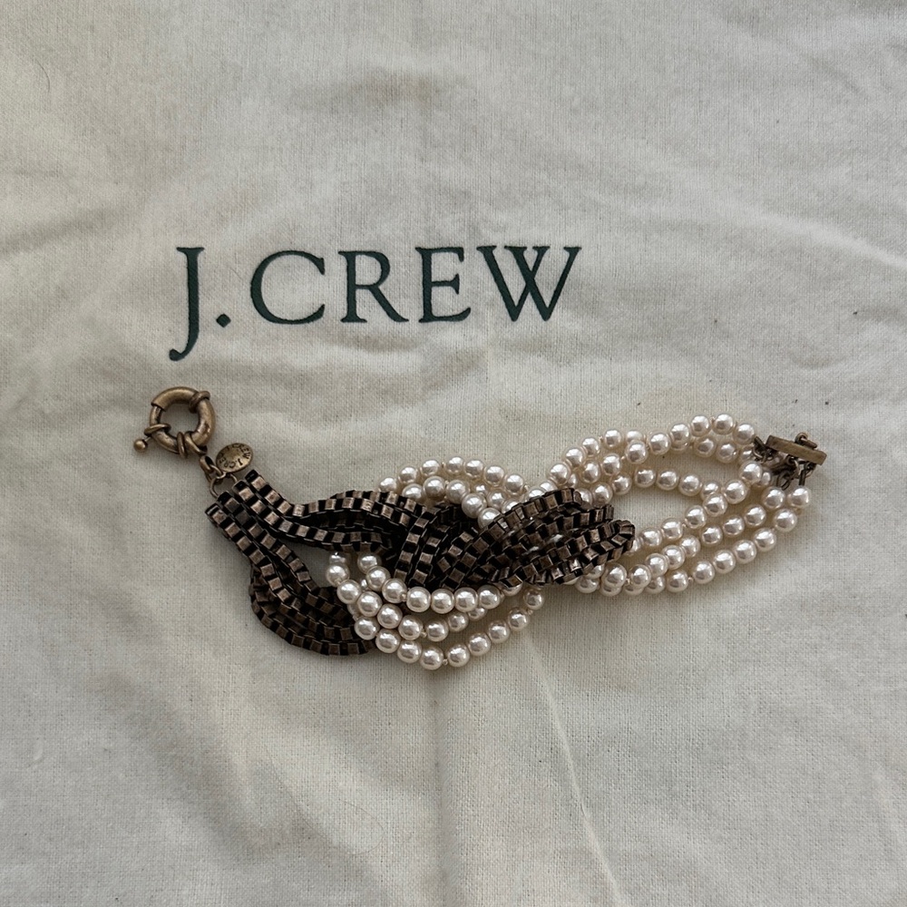 J.Crew Braided Pearl and Bronze Bracelet